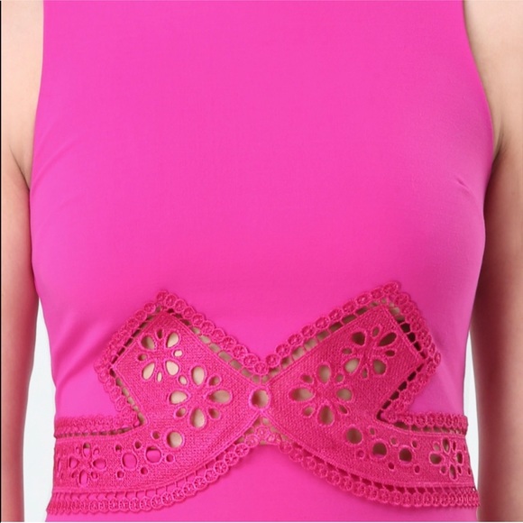 Pink Bebe Crop top with Gold zipper detail and lace accent Small and like New! - Picture 5 of 8